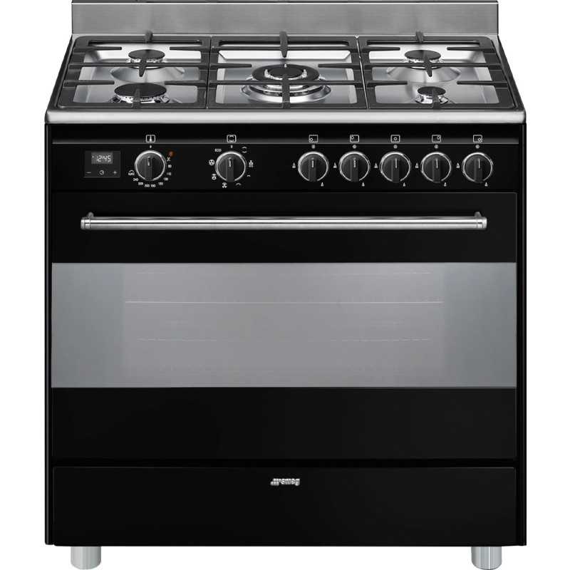 Cuisinière 5 gaz four émail lisse noir Smeg BG91N2