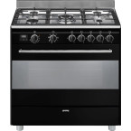 Cuisinière 5 gaz four émail lisse noir Smeg BG91N2