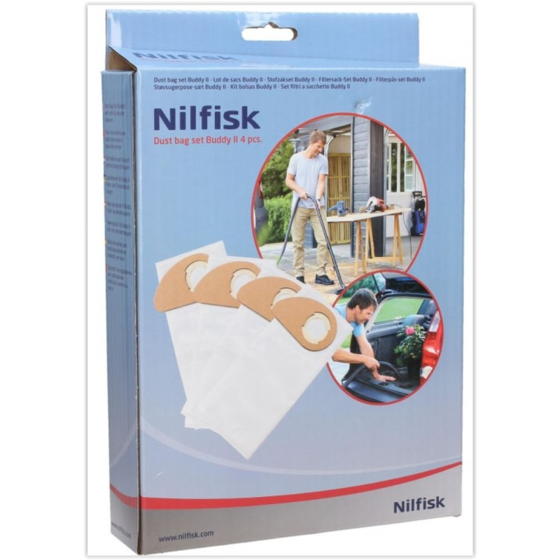 Paquet 4 sacs fibres aspirateur Nilfisk BUDY II