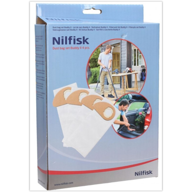 Paquet 4 sacs fibres aspirateur Nilfisk BUDY II