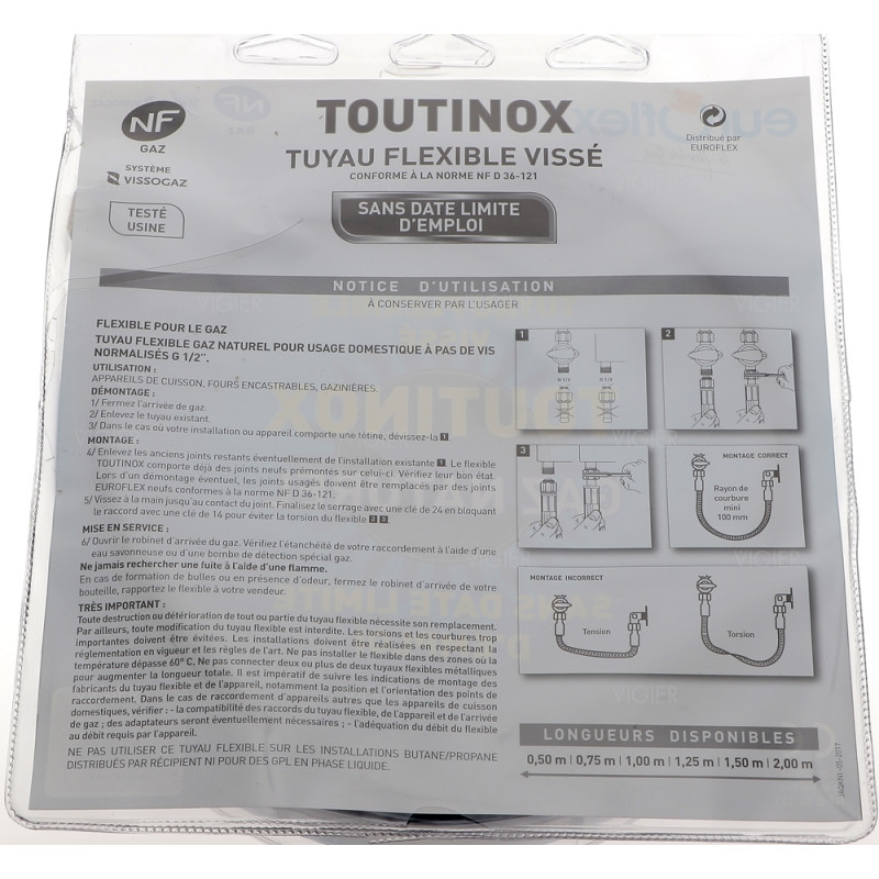 Tuyau gaz naturel 2m durée de vie illimité Euroflex