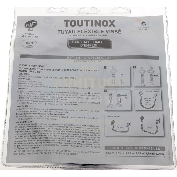 Tuyau gaz naturel 2m durée de vie illimité Euroflex