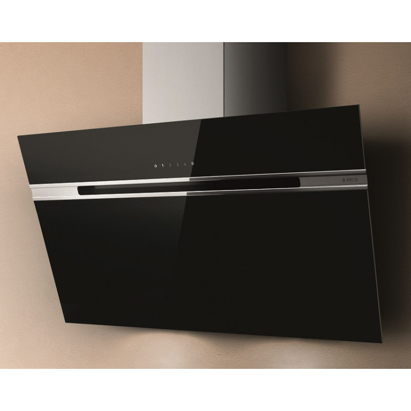 Hotte murale inclinée verre noir 90cm Elica StripeLux