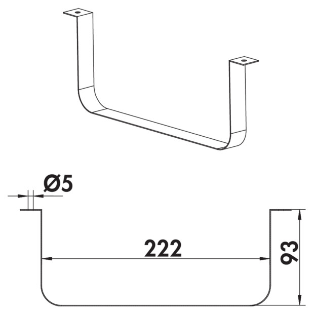 Croquis fixation inox pour tube plat 89x222mm
