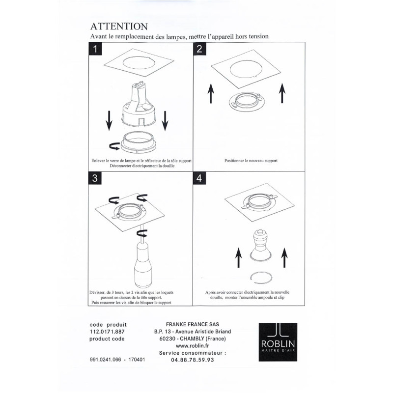 KIT 2 LAMPES HALOGENE 50W 230V AVEC DOUILLES HOTTE ROBLIN