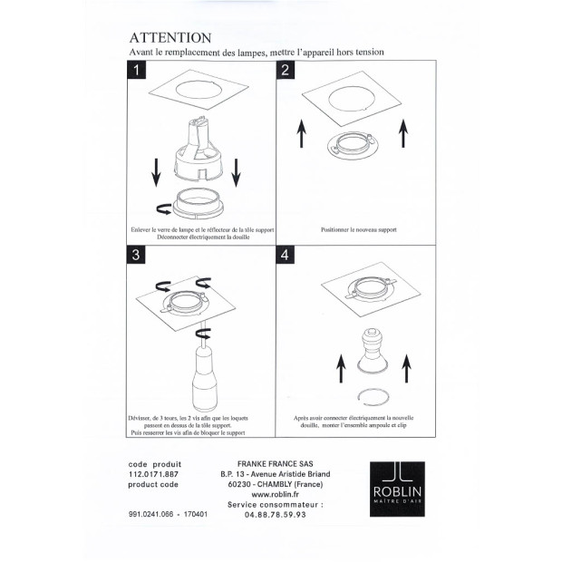 KIT 2 LAMPES HALOGENE 50W 230V AVEC DOUILLES HOTTE ROBLIN