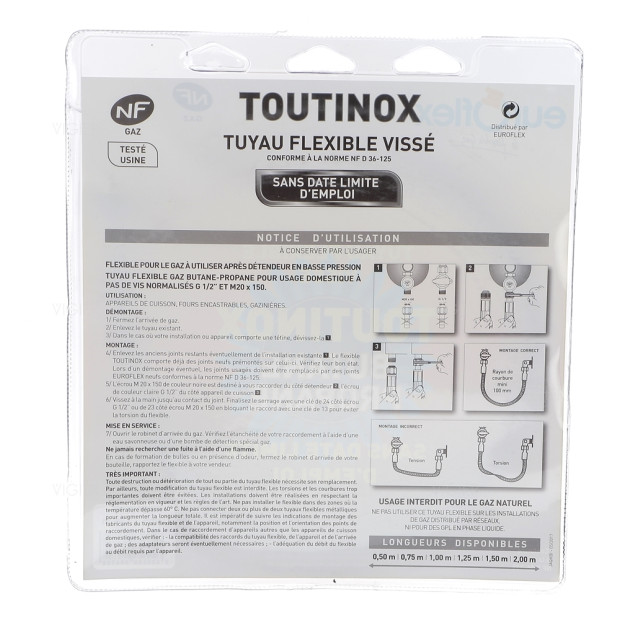 Tuyau gaz butane/propane 1m durée de vie illimité Euroflex