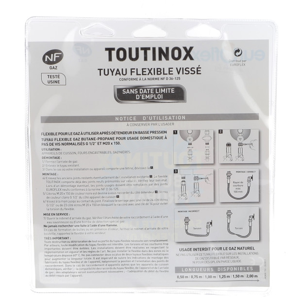 Tuyau gaz butane/propane 1.5m durée de vie illimité Euroflex
