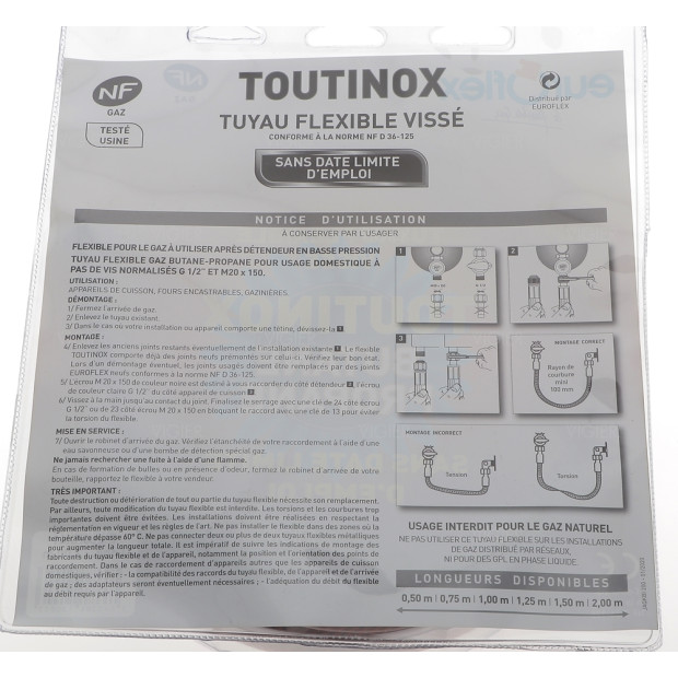 Tuyau gaz butane/propane 2m durée de vie illimité Euroflex