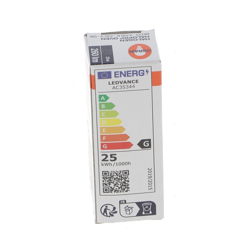 LAMPE HALOGENE G9 25W SPECIFIQUES FOUR 200°C 230V OSRAM