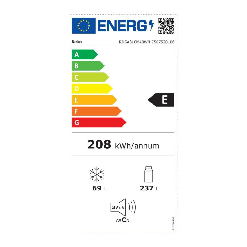 Réfrigérateur 2 portes Beko RDSA310M40WN