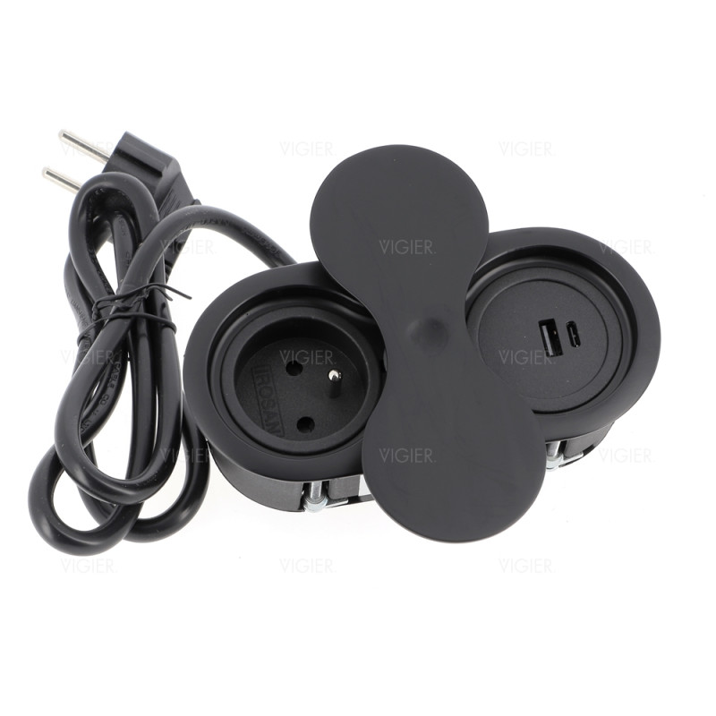 Bloc prise 16a à encastrer affleurant avec Usb A -Usb C