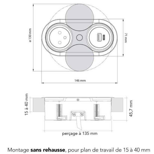 Bloc de 2 prises Eight Affleurant a encastrer Chrome Noir
