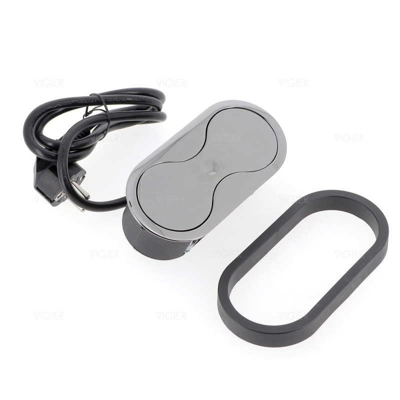 Bloc de 2 prises Eight Affleurant a encastrer Chrome Noir