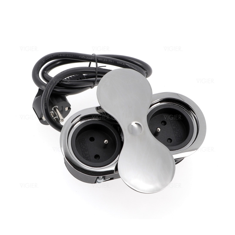 Bloc de 2 prises Eight Affleurant a encastrer Chrome Noir