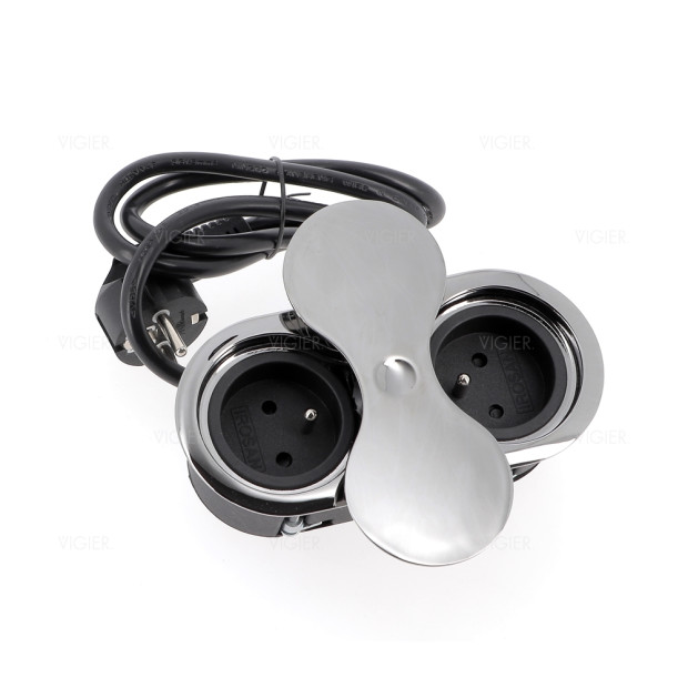 Bloc de 2 prises Eight Affleurant a encastrer Chrome Noir