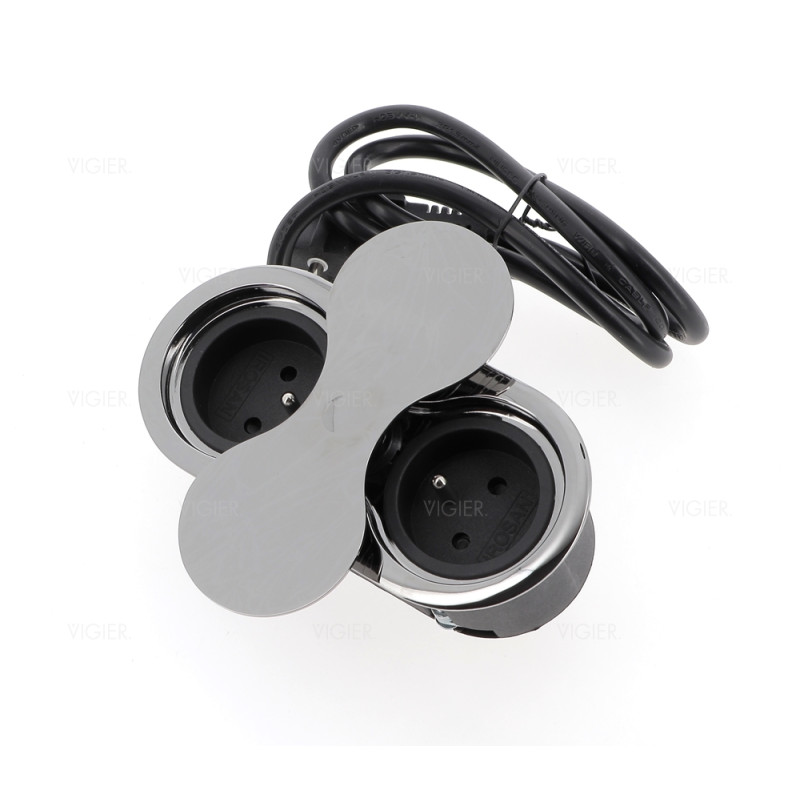 Bloc de 2 prises Eight Affleurant a encastrer Chrome Noir