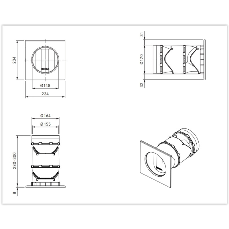 Coffret 3BOX Mural a double Clapet avec joint. Cache Inox