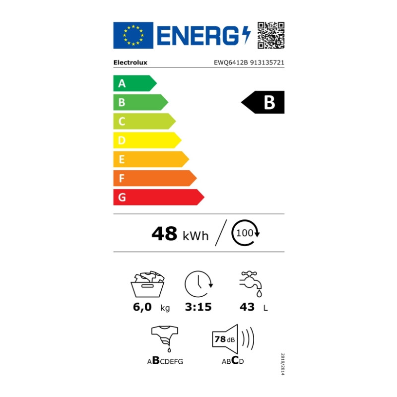 Lave linge top 6kg 1200trs classeB Electrolux