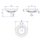 Bonde a panier 3,5" tige 2008, 20 encoches pour evier Blanco