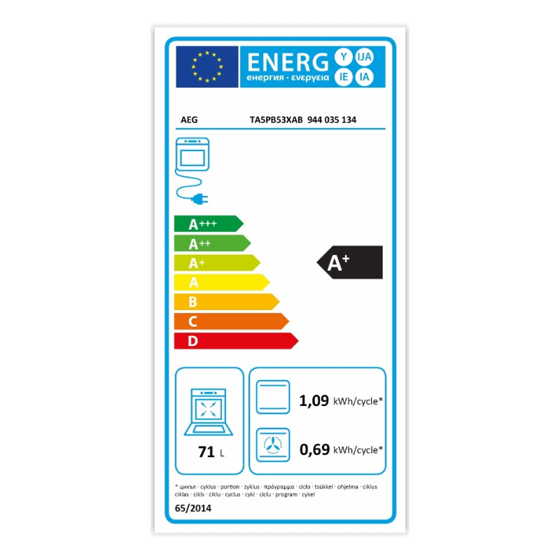 Four encastrable multifonction pyrolyse 71l AEG