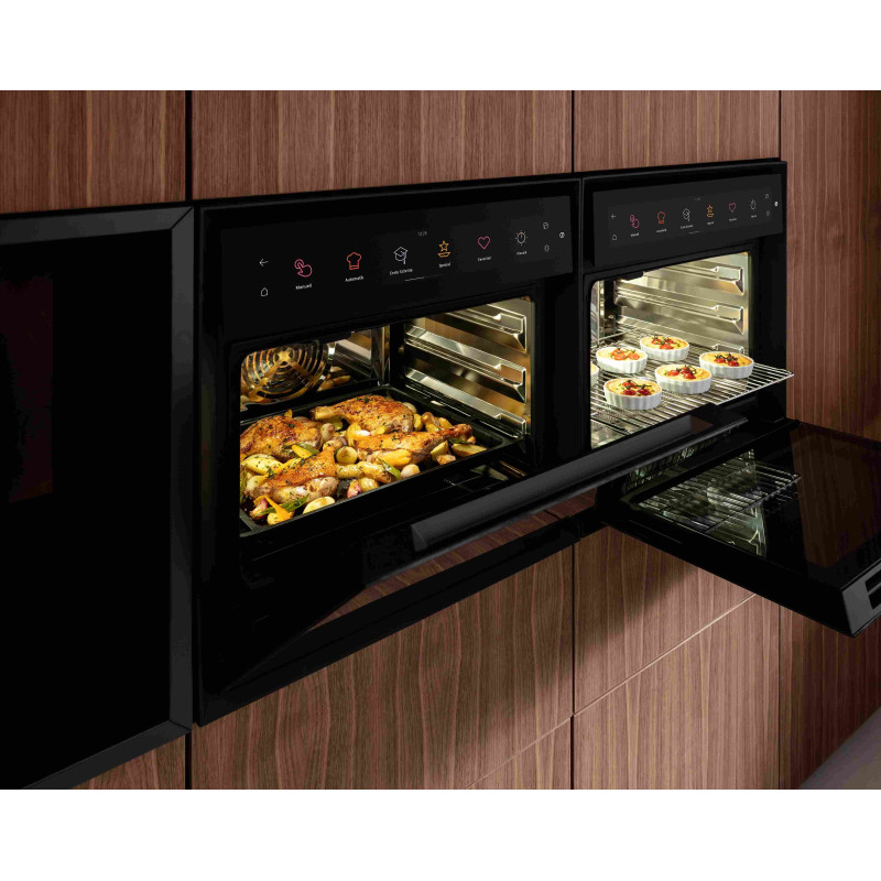 Four combiné vapeur 53 litres, cavité Inox. Verre noir