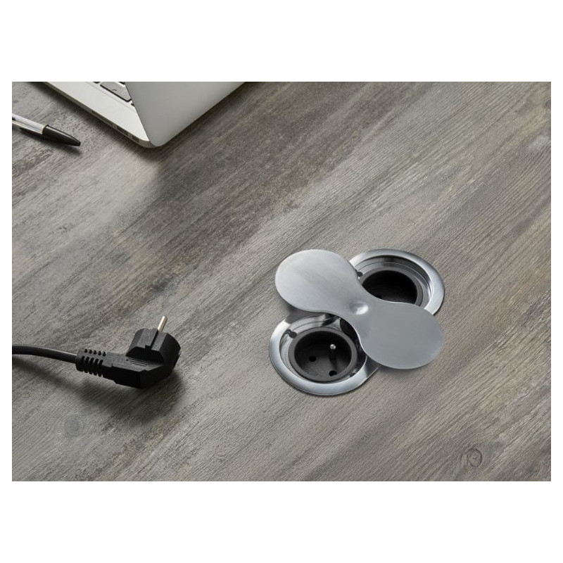 Bloc de 2 prises a encastrer Inox (fixation par le dessus)