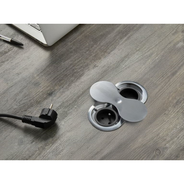 Bloc de 2 prises a encastrer Inox (fixation par le dessus)