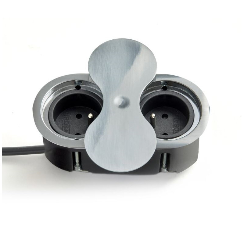 Bloc de 2 prises a encastrer Inox (fixation par le dessus)