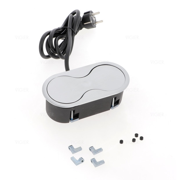 Bloc de 2 prises a encastrer Inox (fixation par le dessus)