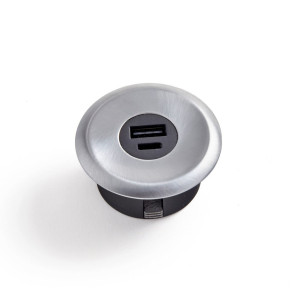 Bloc prise a encastrer USB-A et USB-C Finition Inox Brossé