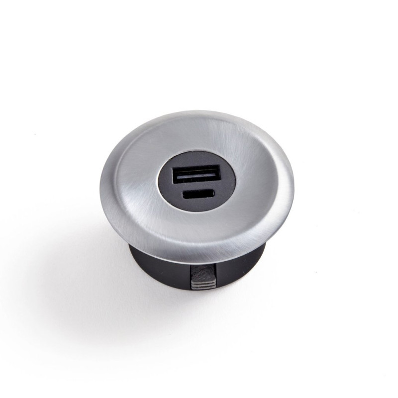 Bloc prise a encastrer USB-A et USB-C Finition Inox Brossé