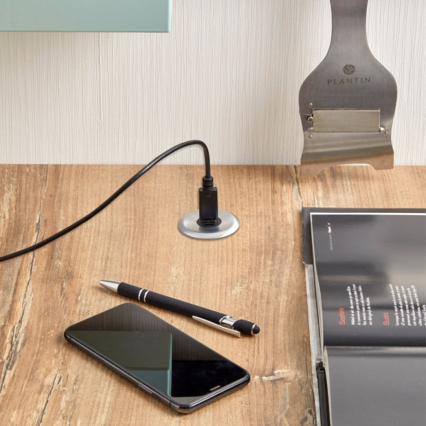 Bloc prise a encastrer USB-A et USB-C Finition Inox Brossé
