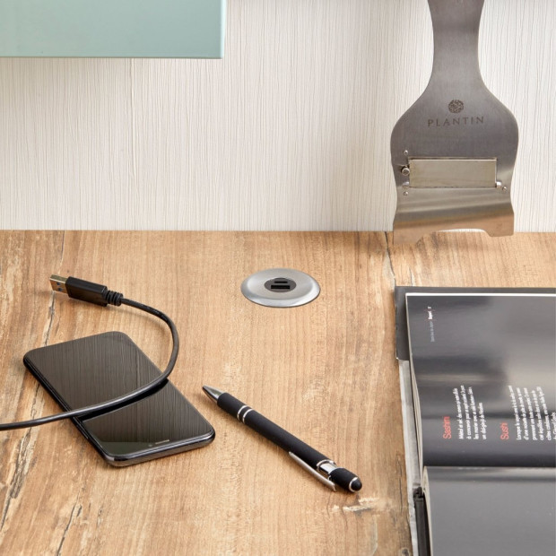 Bloc prise a encastrer USB-A et USB-C Finition Inox Brossé