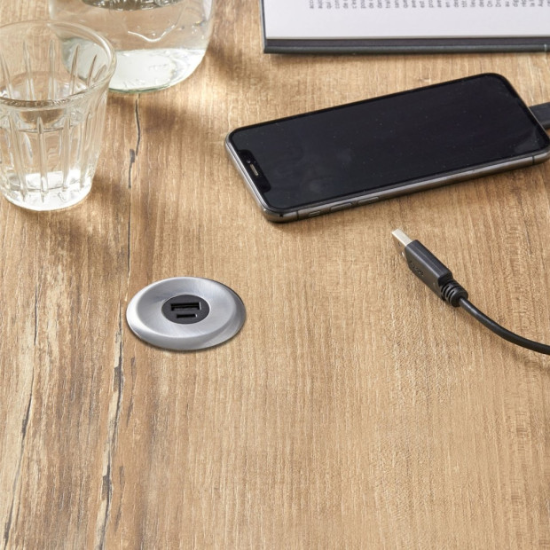Bloc prise a encastrer USB-A et USB-C Finition Inox Brossé