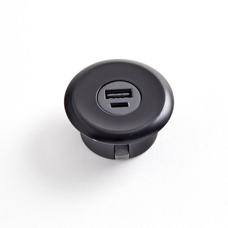 Bloc prise a encastrer USB-A et USB-C Finition Noir Mat