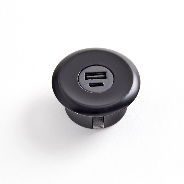 Bloc prise a encastrer USB-A et USB-C Finition Noir Mat
