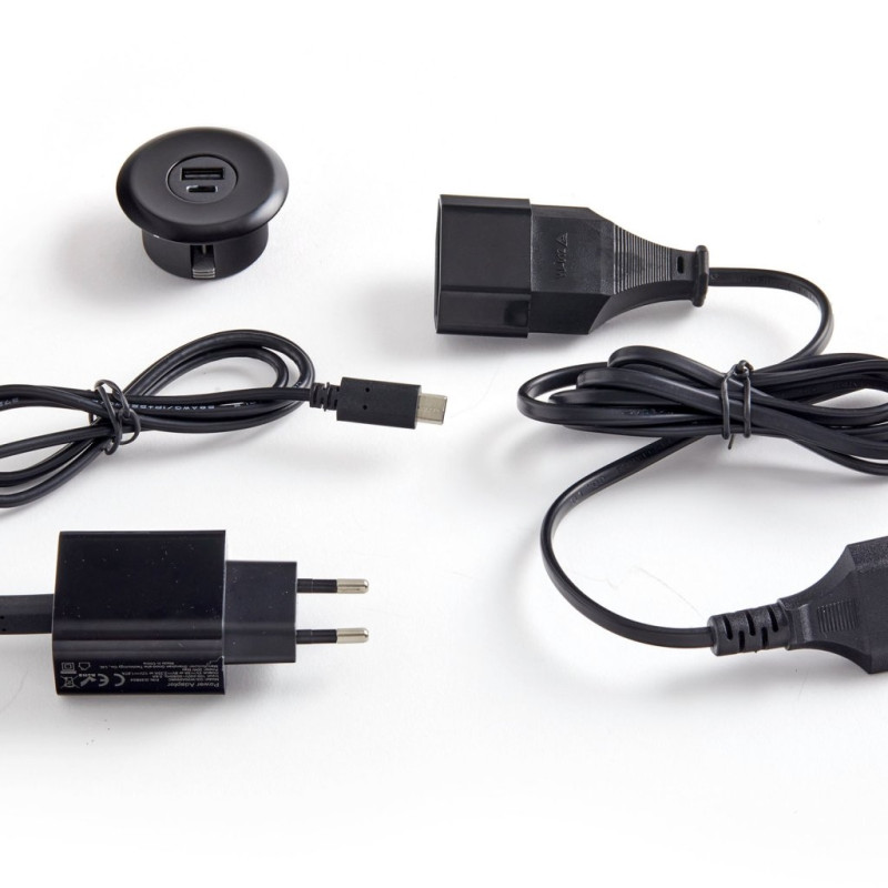 Bloc prise a encastrer USB-A et USB-C Finition Noir Mat