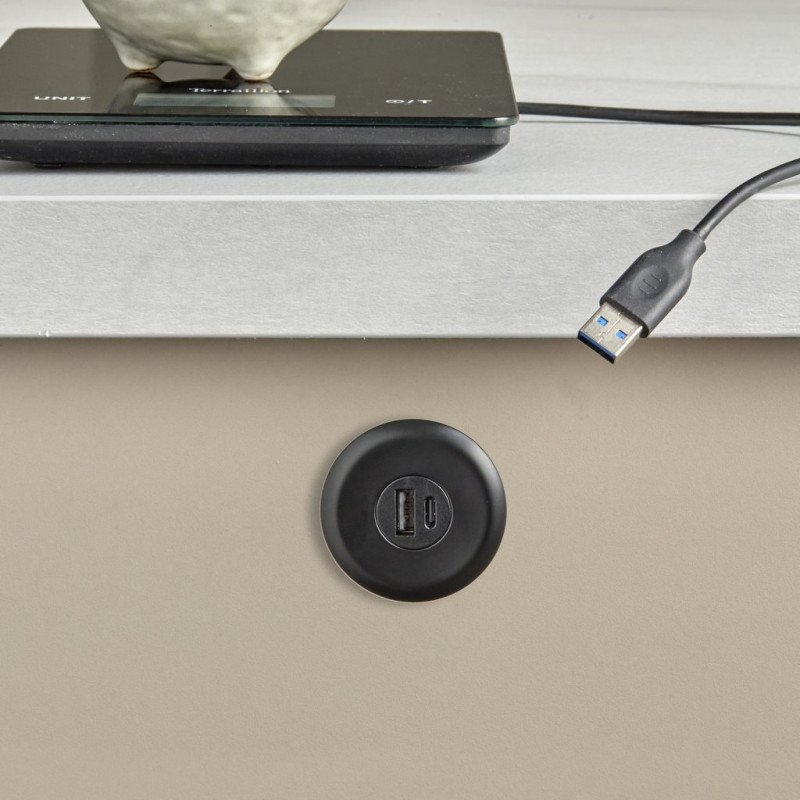Bloc prise a encastrer USB-A et USB-C Finition Noir Mat
