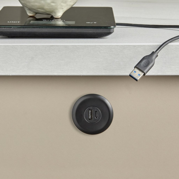 Bloc prise a encastrer USB-A et USB-C Finition Noir Mat