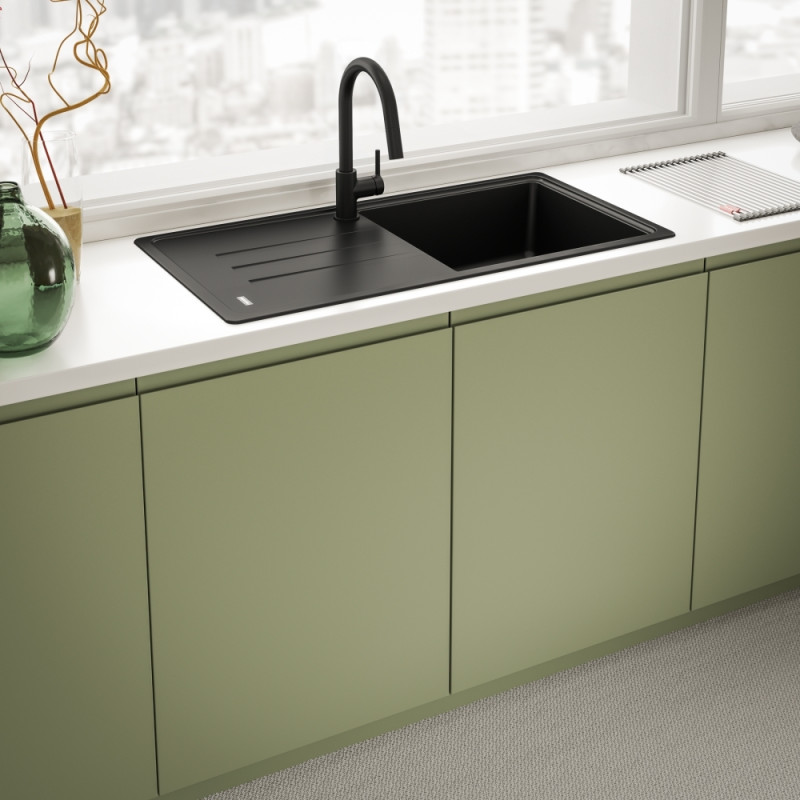 Mitigeur LINA J douchette levier lateral Noir mat FRANKE