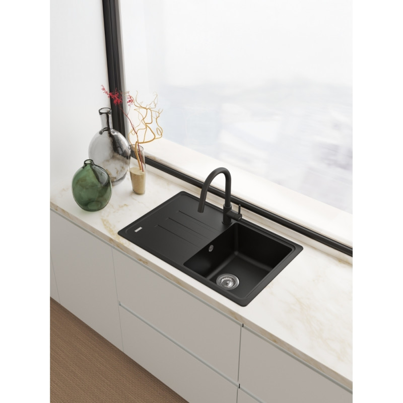 Mitigeur LINA J douchette levier lateral Noir mat FRANKE