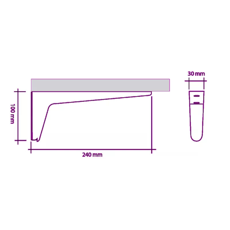 Support tablette blanc mat l.30 x P.240 x H.100mm