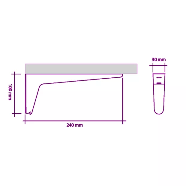 Support tablette blanc mat l.30 x P.240 x H.100mm