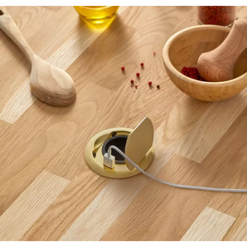 Prise 16A finition OR mat USB-A a encastrer plan de travail