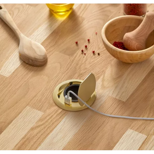 Prise 16A finition OR mat USB-A a encastrer plan de travail