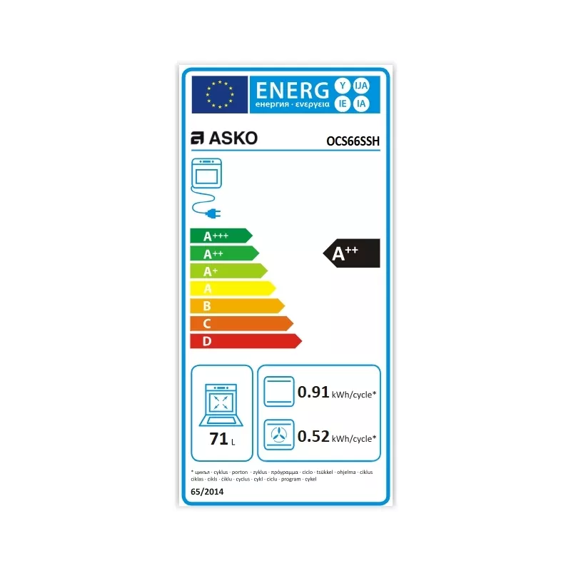 Four encastrable combiné vapeur 71l Asko