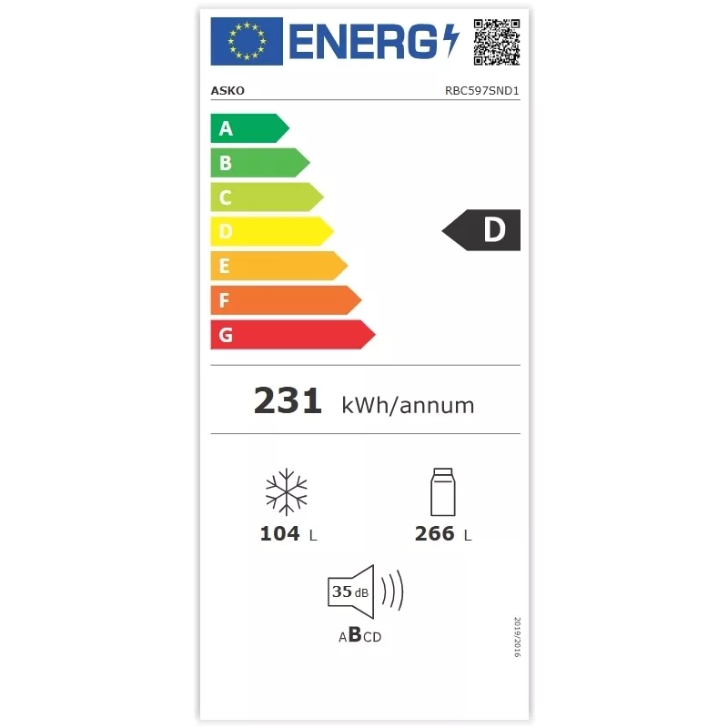 Réfrigérateur combiné intégrable 70cm Asko