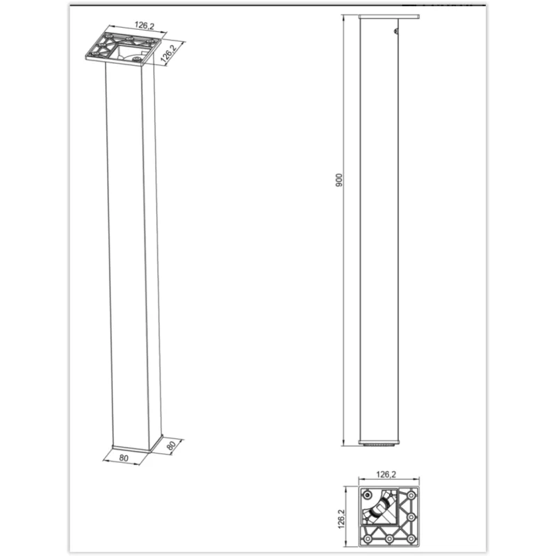 Pied de snack carré inox brossé 80x80mm hauteur 900mm