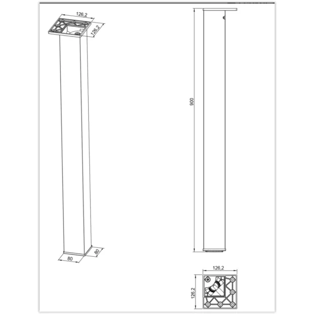 Pied de snack carré inox brossé 80x80mm hauteur 900mm
